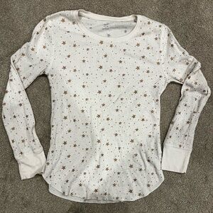 Waffle Long Sleeve Star Printed Thermal Top